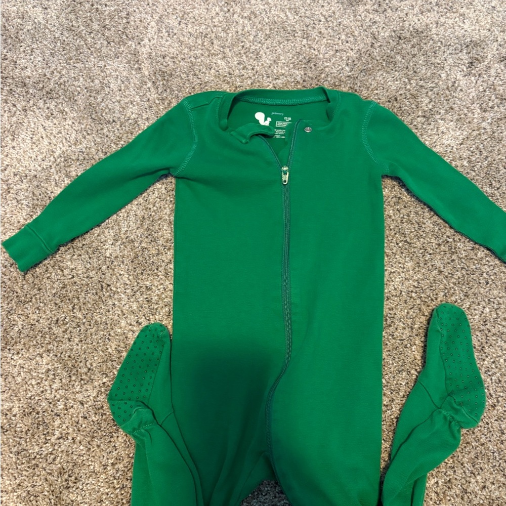 Primary Green Footed One-Piece Zip Pajamas